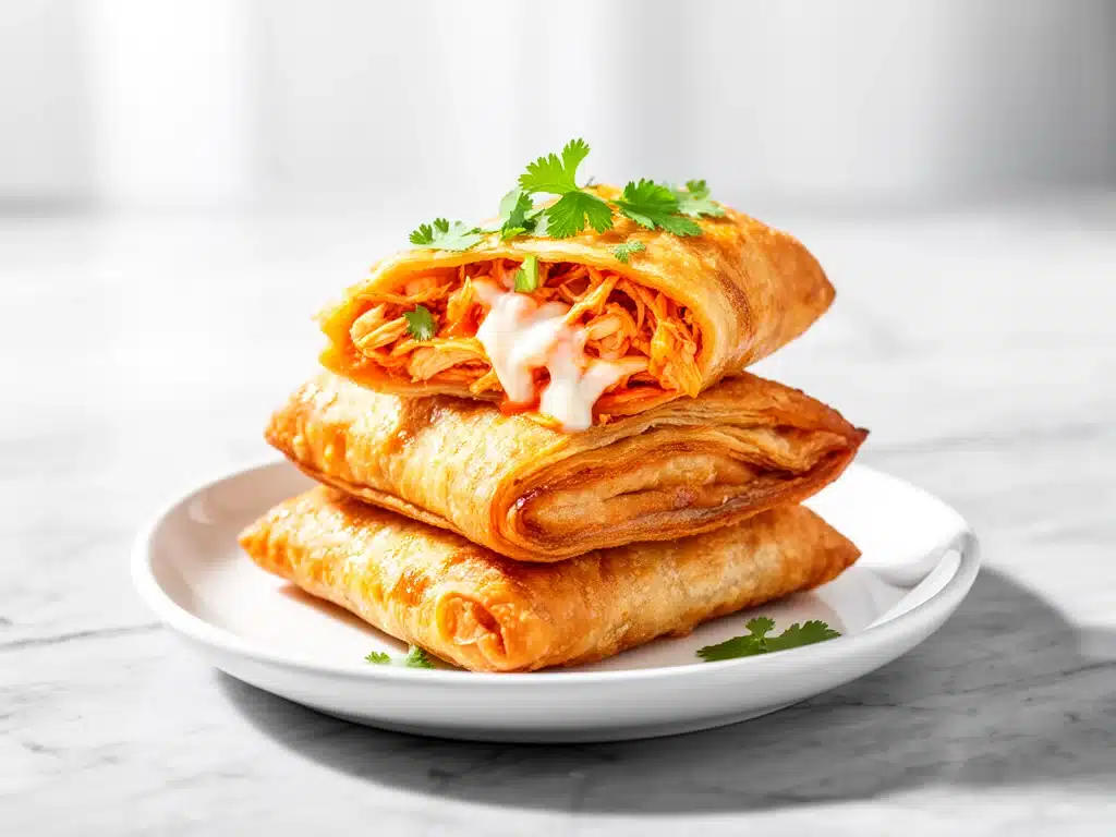 baked buffalo chicken egg rolls - featured image