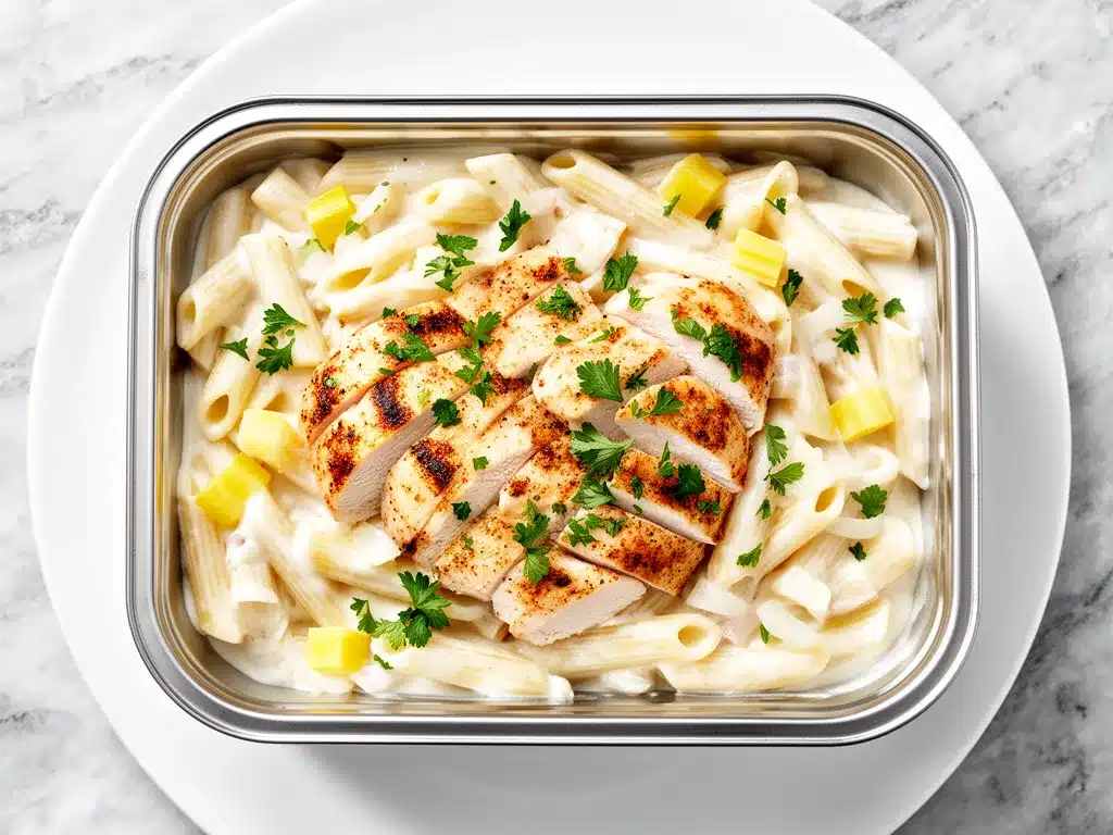 Baked Chicken Alfredo: 5-Step Lunchbox Pasta 4 Baked Chicken Alfredo Lunchbox Pasta preparation steps