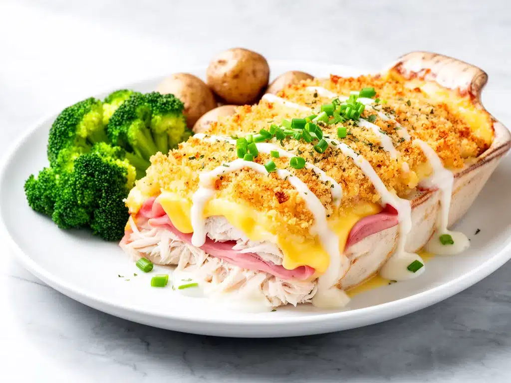 baked chicken cordon bleu casserole - featured image
