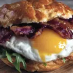 breakfast sandwich with fried egg and crispy bacon - featured image