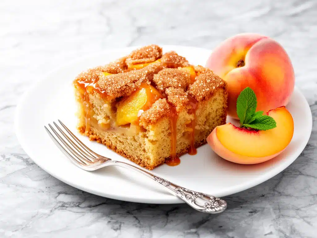 brown sugar peach caramel coffee cake - featured image