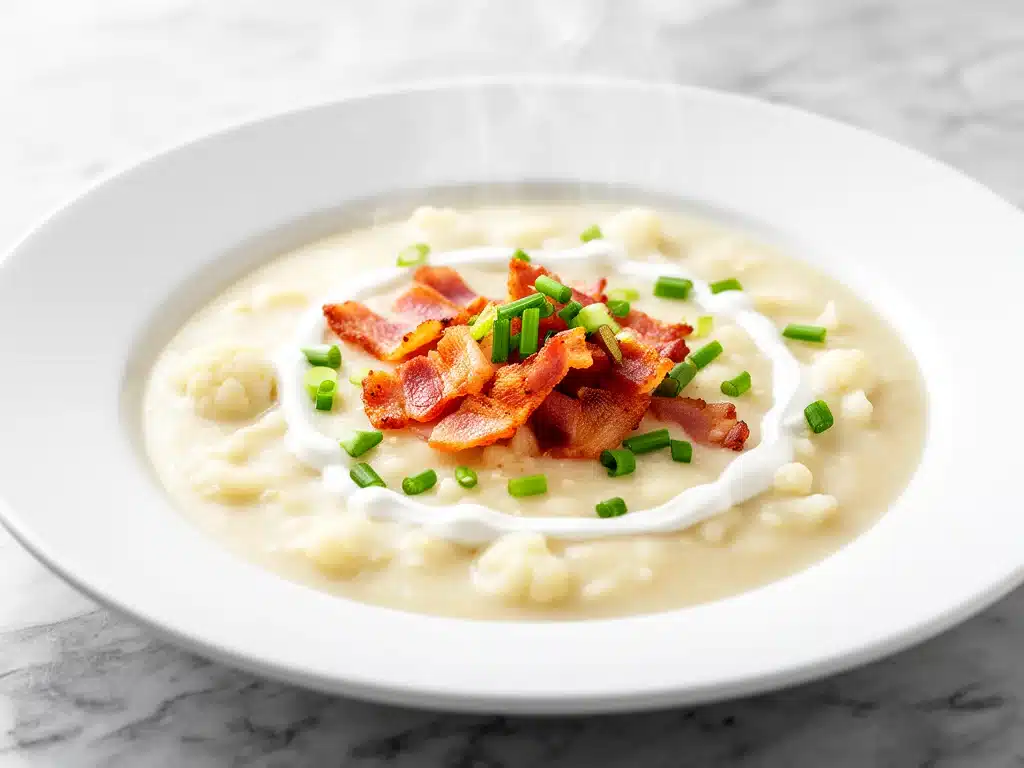 cheesy cauliflower soup with bacon - featured image
