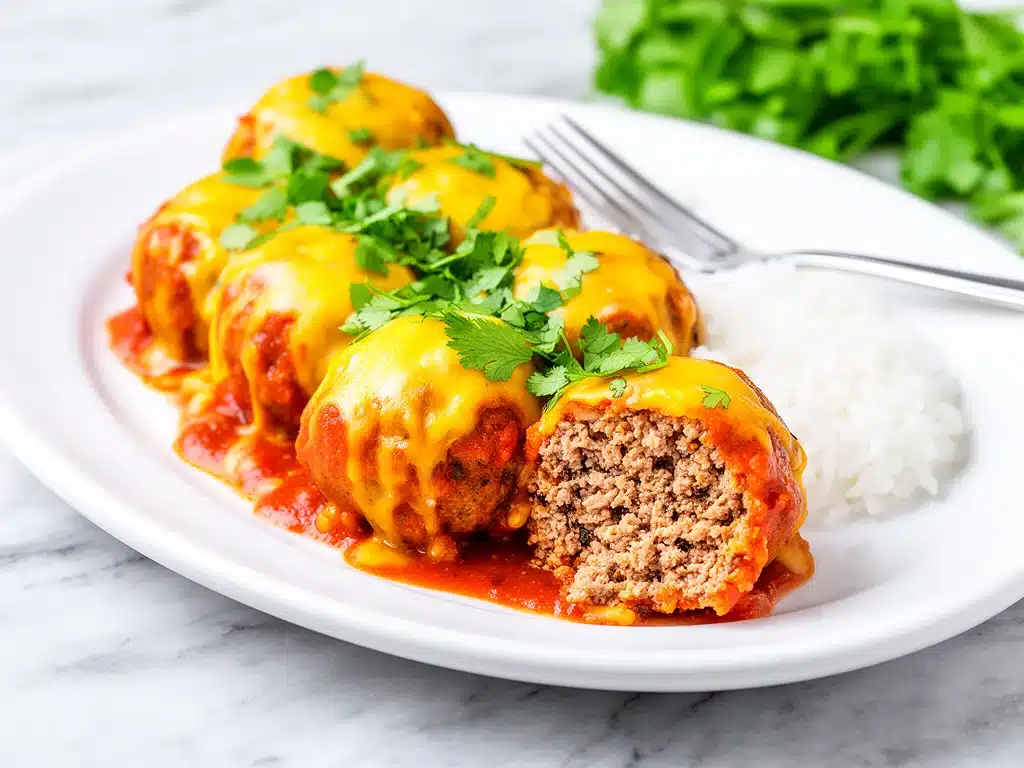 Cheesy Enchilada Meatballs - featured image