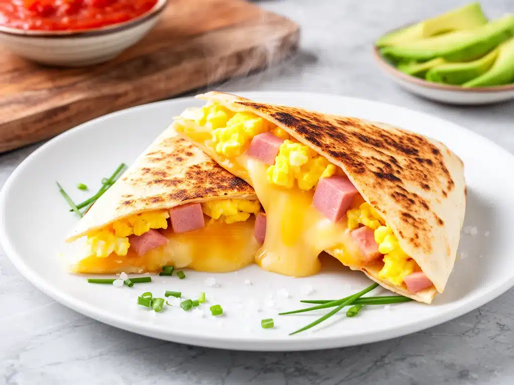 cheesy ham and egg breakfast quesadillas - featured image