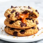 chewy caramel-stuffed chocolate chip cookies - featured image
