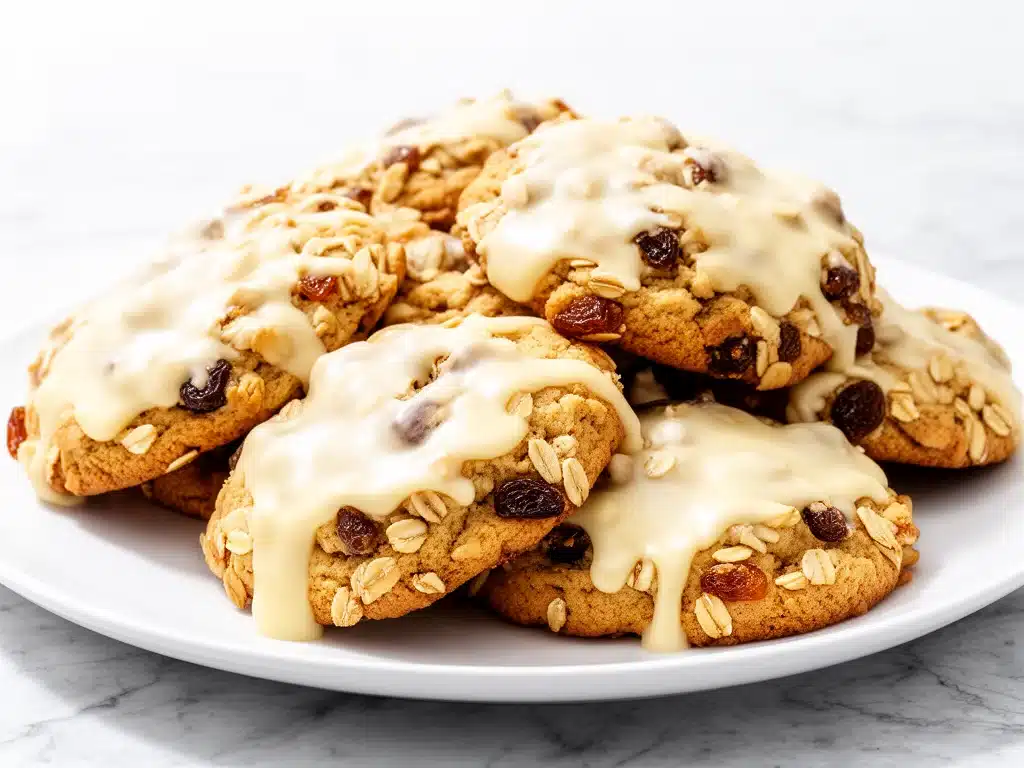 chewy iced oatmeal cookies with vanilla glaze - featured image