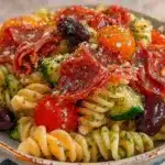 cold pasta salad with salami - featured image