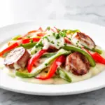 creamy crockpot sausage and peppers - featured image