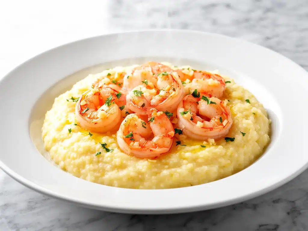 creamy garlic butter shrimp and grits - featured image