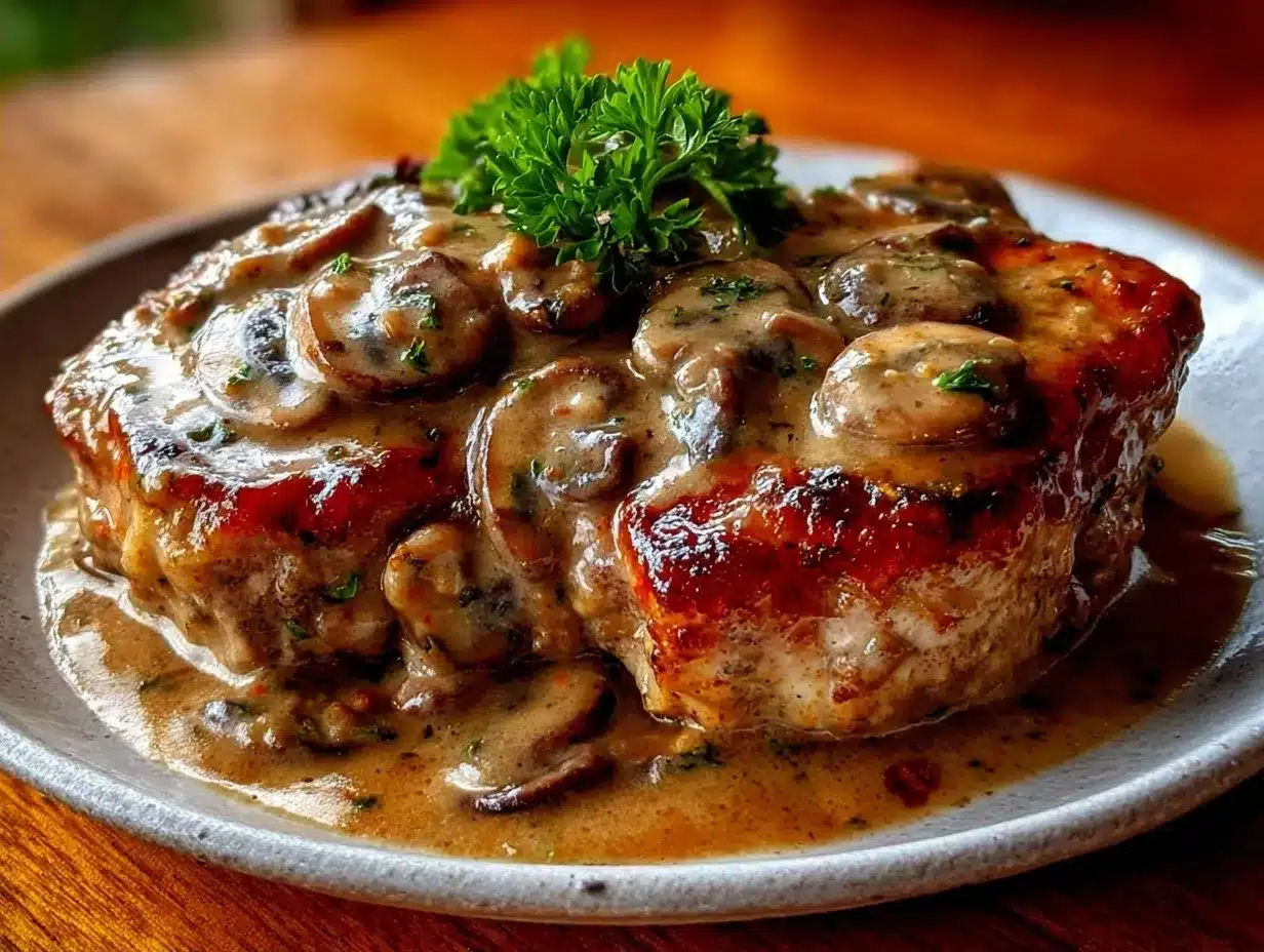 Crockpot Pork Chops: Easy & Budget-Friendly 4 crockpot pork chops with creamy mushroom gravy preparation steps