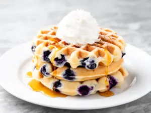 fluffy blueberry buttermilk waffles - featured image