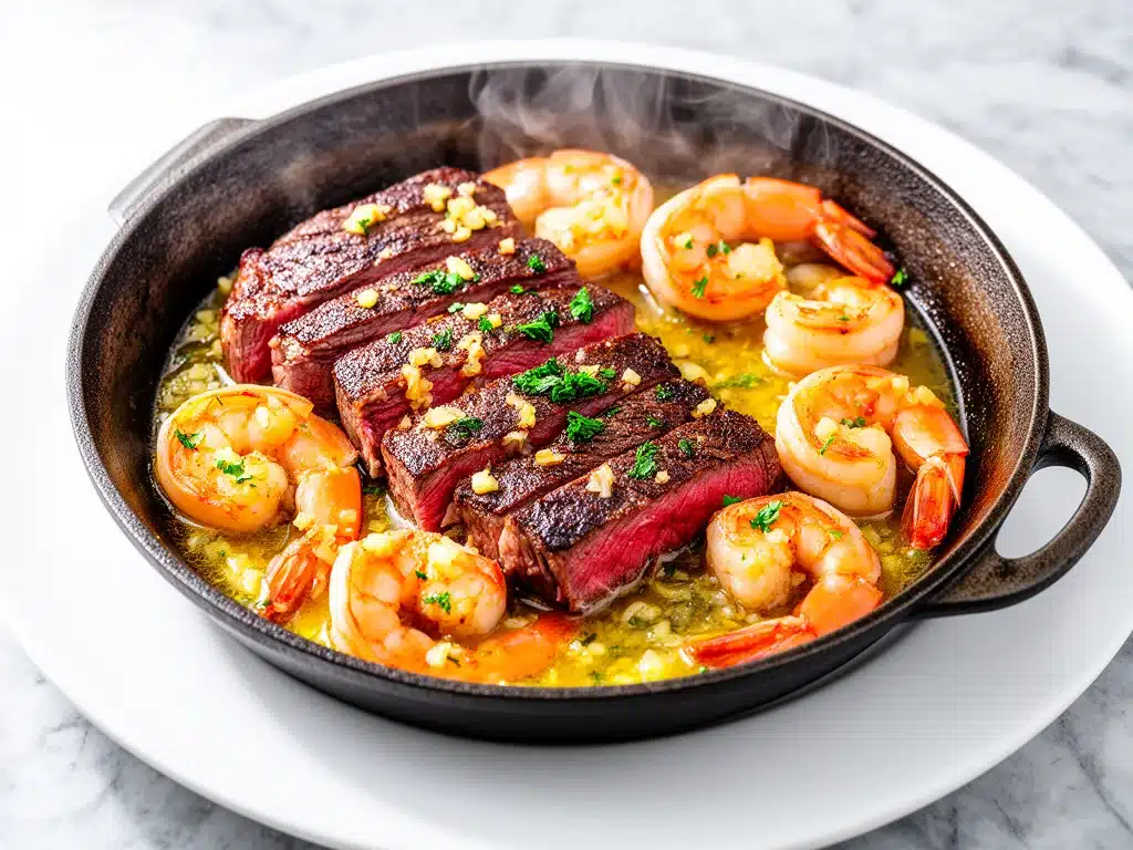 garlic butter steak and shrimp skillet - featured image