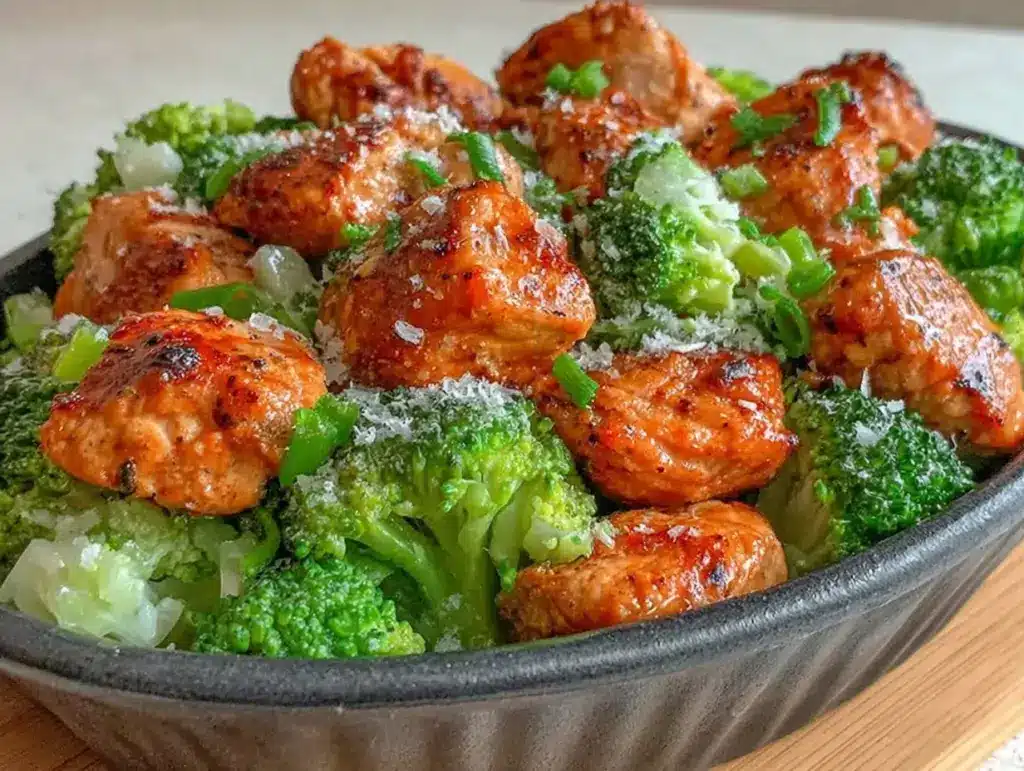 high protein chicken and broccoli meal prep bowl - featured image