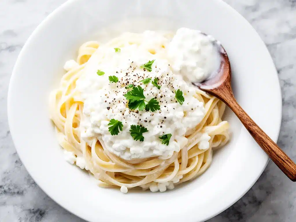 High Protein Cottage Cheese Alfredo: 5-Ingredient Healthy Pasta 4 high protein cottage cheese alfredo preparation steps