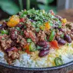 high protein ground beef skillet - featured image