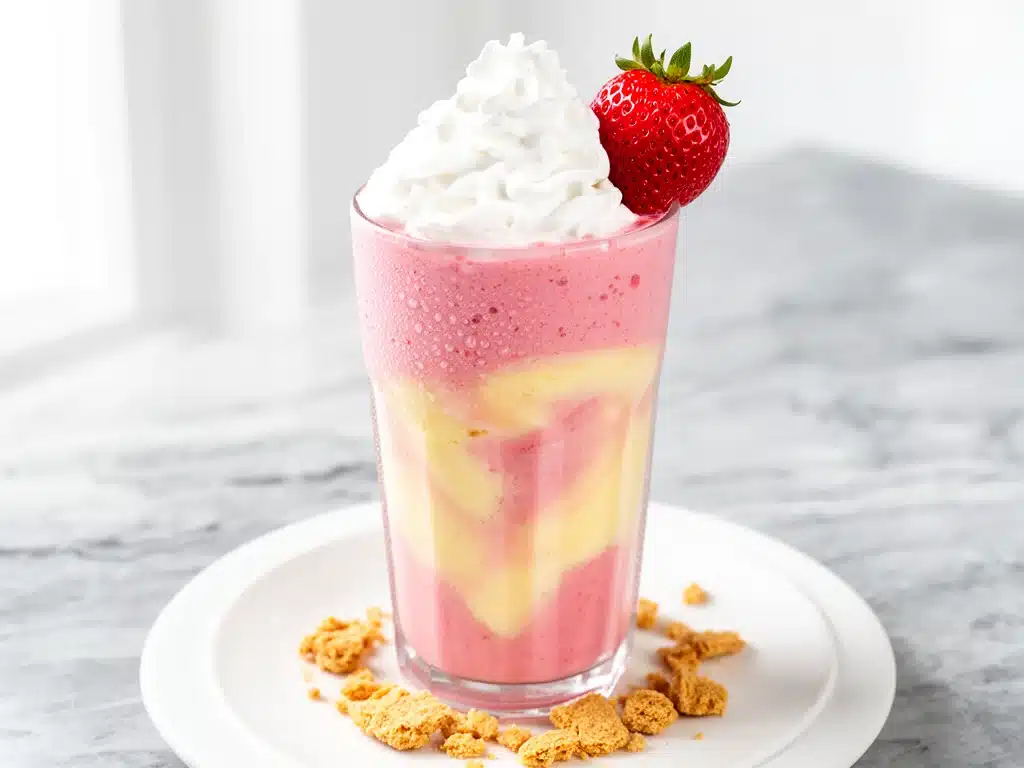 high-protein strawberry cheesecake shake - featured image