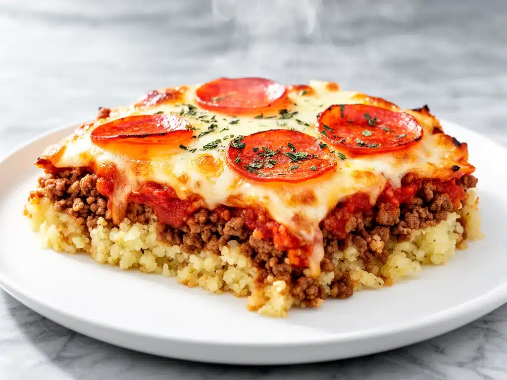 low carb pizza casserole - featured image