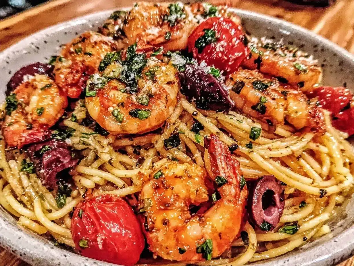 Mediterranean Shrimp Pasta: 5 Ingredient Family Dinner 4 Mediterranean Shrimp Pasta preparation steps