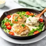 one pan creamy garlic chicken thighs - featured image