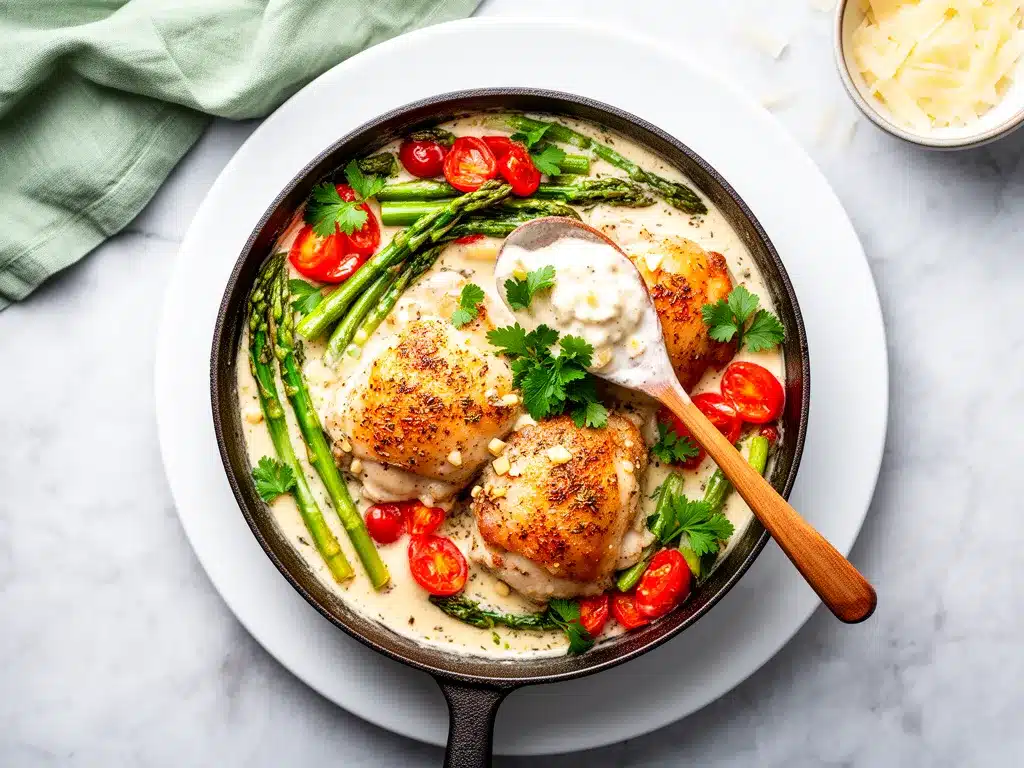 One-Pan Creamy Garlic Chicken Thighs: Easy 30-Min Meal 4 one pan creamy garlic chicken thighs preparation steps