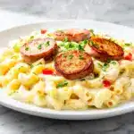 One Pan White Cheddar Ranch Sausage Pasta - featured image