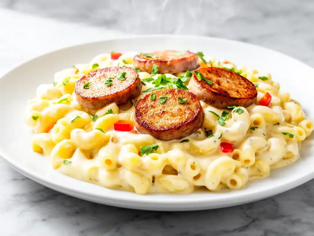 One Pan White Cheddar Ranch Sausage Pasta - featured image