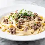 one pot creamy garlic butter beef pasta - featured image
