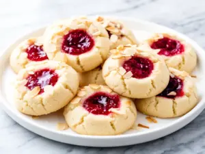 raspberry almond thumbprint cookies - featured image