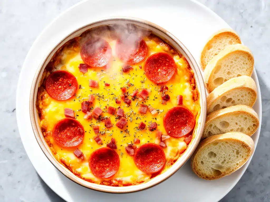 Tailgate Cheesy Pepperoni Pizza Dip: 5-Step Easy Party Appetizer 4 Tailgate Cheesy Pepperoni Pizza Dip preparation steps