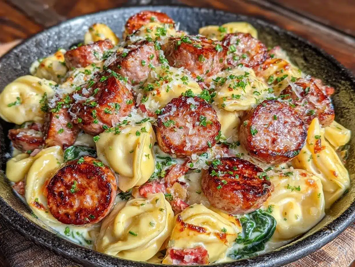 Creamy Sausage and Tortellini: Smoky Skillet 4 creamy sausage and tortellini preparation steps