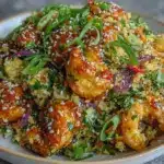 low-carb cauliflower fried rice with sesame ginger chicken - featured image