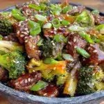 sesame garlic beef and broccoli - featured image