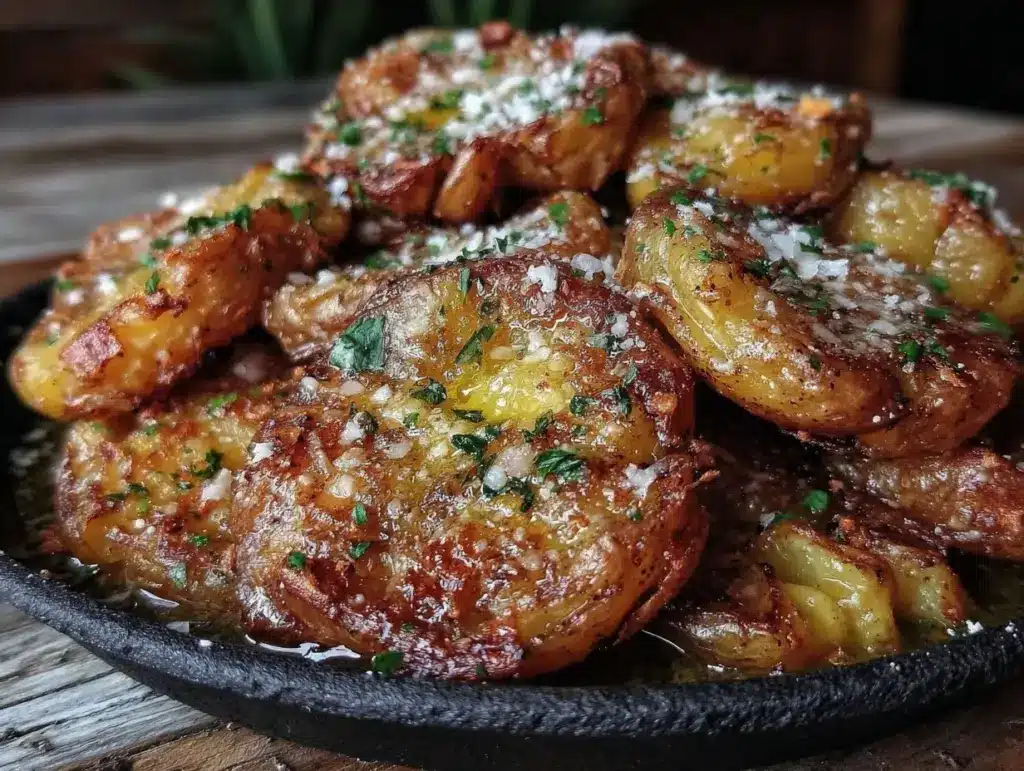 Ultra-Crispy Smashed Potatoes with Garlic Parmesan Butter - featured image